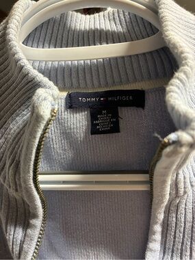 Vintage - Tommy Hilfiger Pale Blue Ribbed Zip Mock Neck Sweater